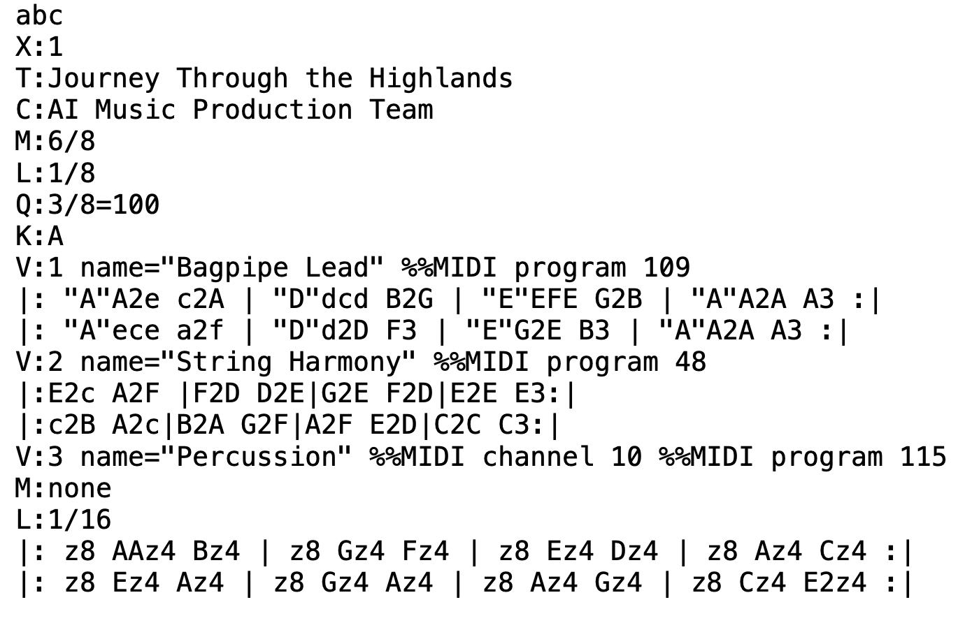 ABC Notation Representation